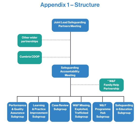 A structure chart to show the groups and subgroups of the WFSCP.
